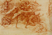 Archers Shooting at a Herm, Michelangelo Buonarroti (Italian, Caprese 1475–1564 Rome), Red chalk